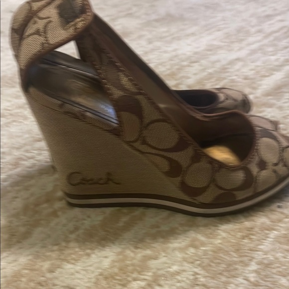 Coach Brown Peep-Toe Wedge Heels - Picture 2 of 4